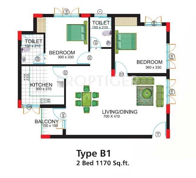 Artech Rohini (2BHK+2T (1,170 sq ft) 1170 sq ft)