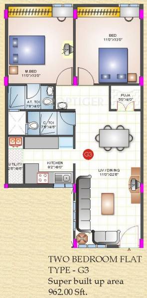 Divya Aditya Residency (2BHK+2T (962 sq ft) 962 sq ft)