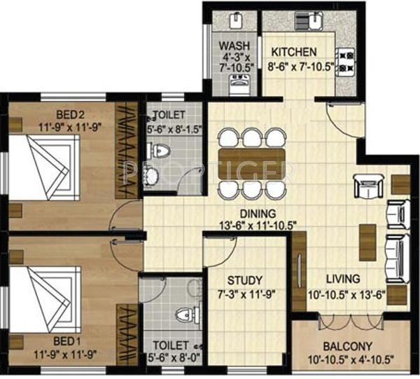 Lancor The Courtyard (2BHK+2T (1,350 sq ft)   Study Room 1350 sq ft)