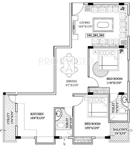 CMRS Sai Dale (2BHK+2T (1,205 sq ft) 1205 sq ft)