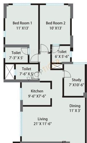Sheth Grandeur (2BHK+3T (1,210 sq ft)   Study Room 1210 sq ft)