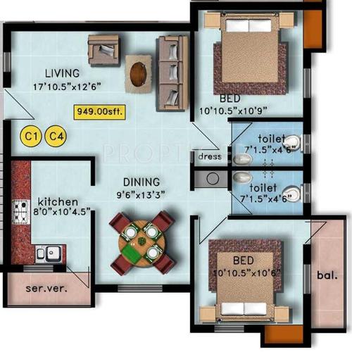 Krisshna Radha Villa (2BHK+2T (949 sq ft) 949 sq ft)