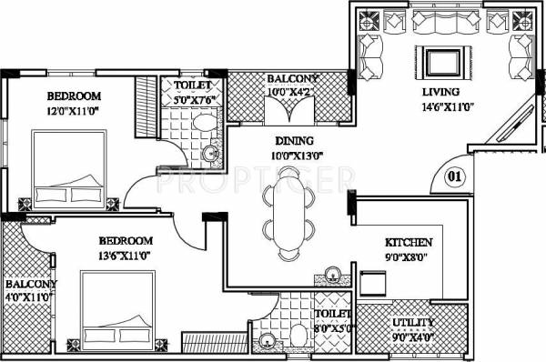 Petra Ikcon Gardenia (2BHK+2T (1,225 sq ft) 1225 sq ft)
