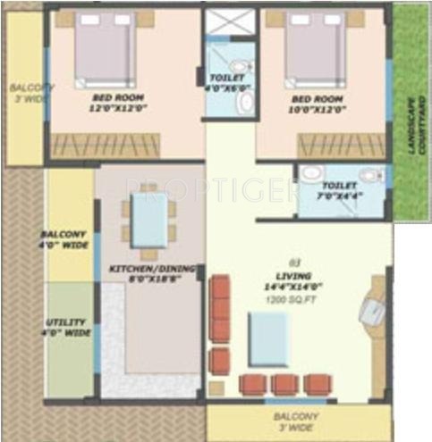 Amit Indra Residency Floor Plan (2BHK+2T)