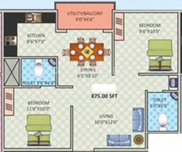 Prabhavathi Shadow (2BHK+2T (875 sq ft) 875 sq ft)