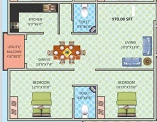 Prabhavathi Shadow (2BHK+2T (970 sq ft) 970 sq ft)