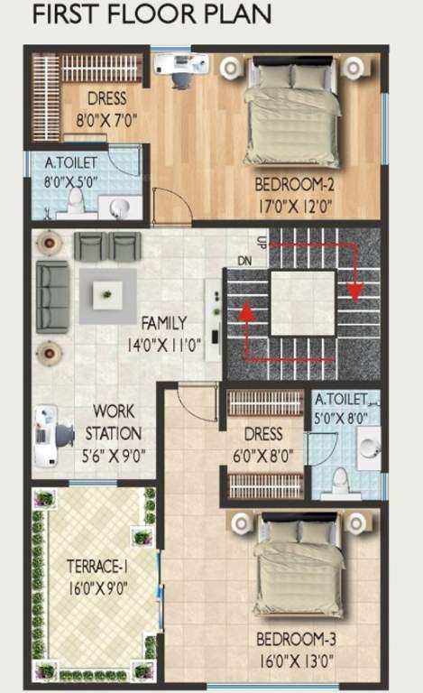  2 terraces Floor Plan First Floor Plan