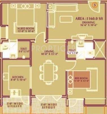 VV Wind Flower (2BHK+2T (1,160 sq ft) 1160 sq ft)