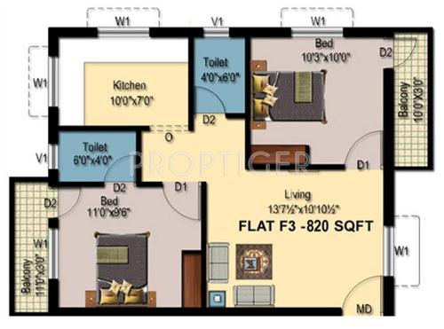 Vijay Sri Sai Residential (2BHK+2T (820 sq ft) 820 sq ft)