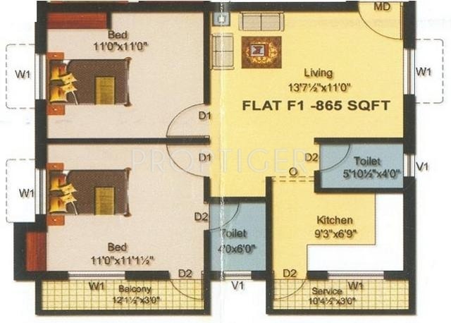 Vijay Sri Sai Residential (2BHK+2T (865 sq ft) 865 sq ft)