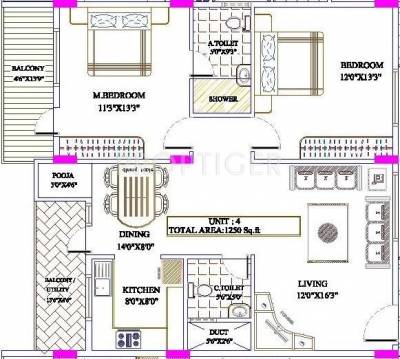 Pyramid Temple Bells (2BHK+2T (1,250 sq ft) + Pooja Room 1250 sq ft)