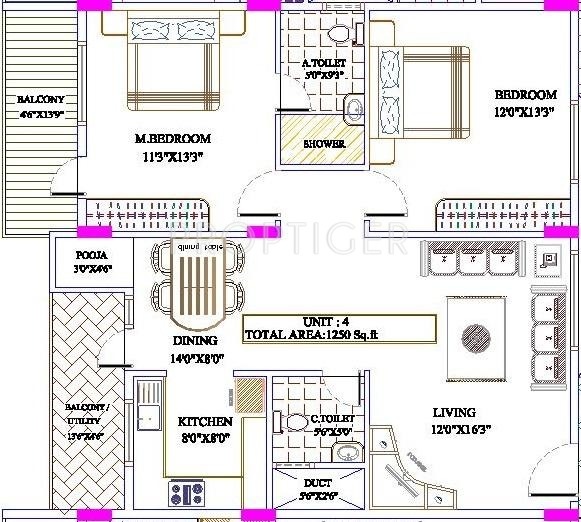 Pyramid Temple Bells (2BHK+2T (1,250 sq ft) + Pooja Room 1250 sq ft)