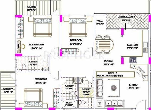 Pyramid Temple Bells (3BHK+3T (1,665 sq ft) + Pooja Room 1665 sq ft)