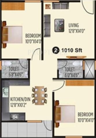 VSG Reliable Pride (2BHK+2T (1,010 sq ft) 1010 sq ft)
