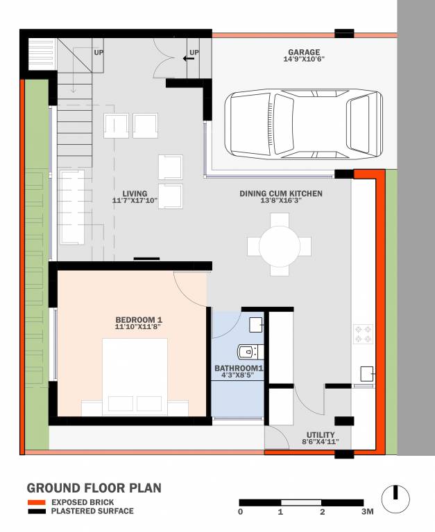  e villas Floor Plan Ground Floor Plan