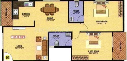 Divya Panchamukhi Sundeep Grand (2BHK+2T (1,161 sq ft) 1161 sq ft)