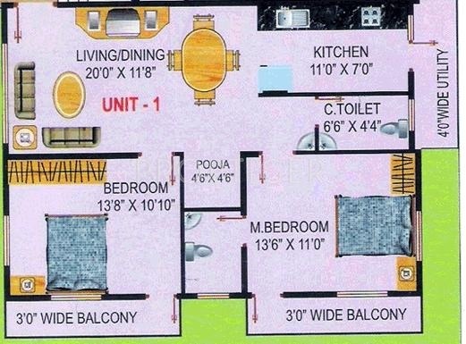 Nandi Elite (2BHK+2T (1,141 sq ft)   Pooja Room 1141 sq ft)