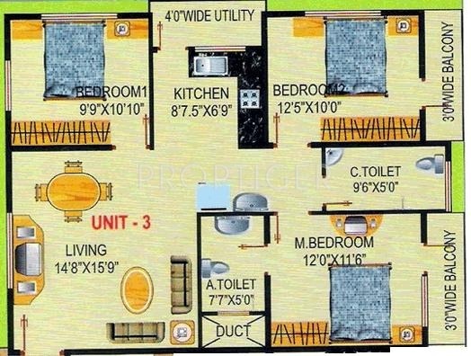 Nandi Elite (3BHK+2T (1,197 sq ft) 1197 sq ft)