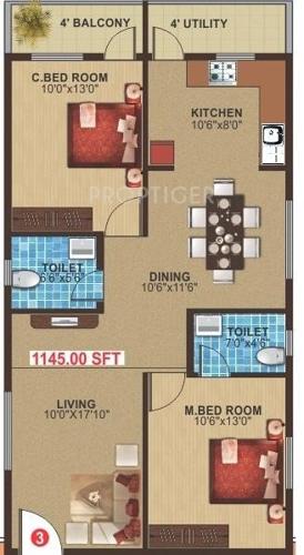 Navajyothi Athithi Grand (2BHK+2T (1,145 sq ft) 1145 sq ft)