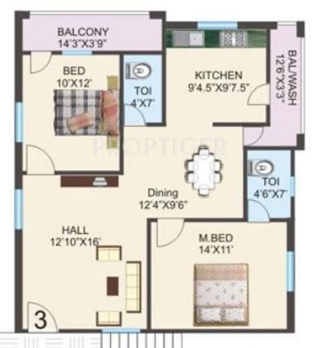 Ramana Diamond Homes (2BHK+2T (1,184 sq ft) 1184 sq ft)