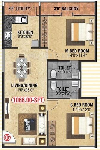  Guru Gokulam (2BHK+2T (1,066 sq ft) 1066 sq ft)