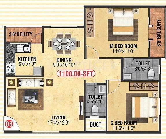  Guru Gokulam (2BHK+2T (1,100 sq ft) 1100 sq ft)