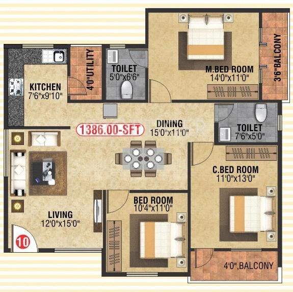  Guru Gokulam (3BHK+2T (1,386 sq ft) 1386 sq ft)