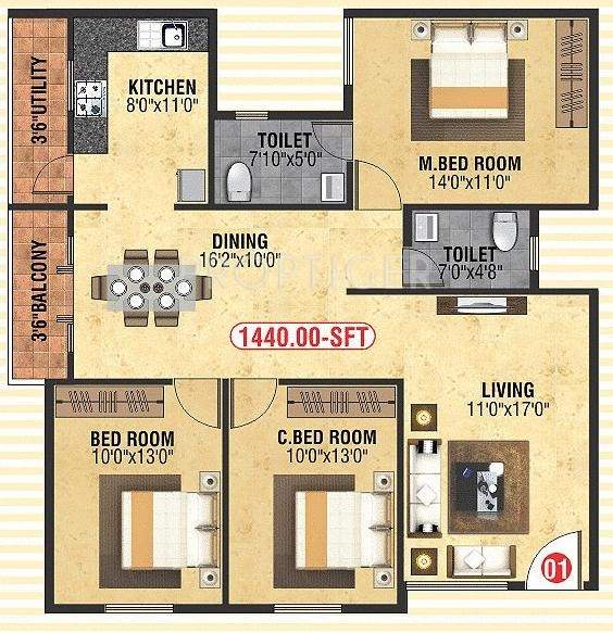  Guru Gokulam (3BHK+3T (1,440 sq ft) 1440 sq ft)