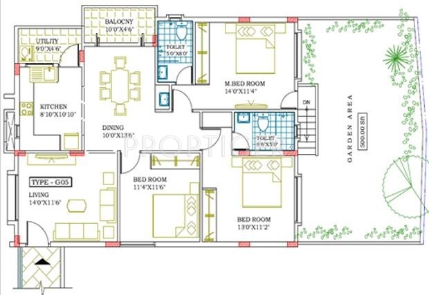 Floor Plan (3BHK+3T) Visalakshi Housing Himapriya Floor Plan (3BHK+3T)