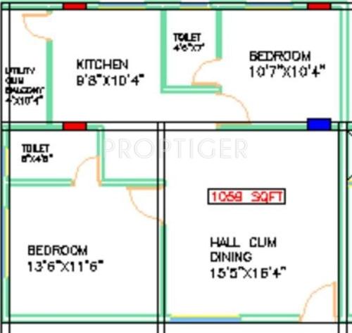 Vandana Flora (2BHK+2T (1,069 sq ft) 1069 sq ft)