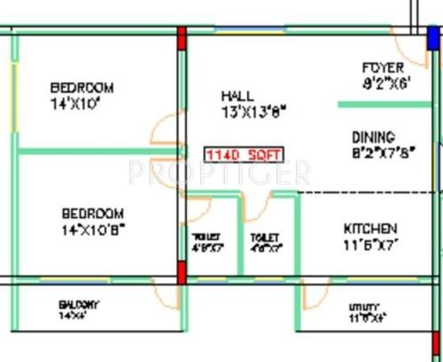 Vandana Flora (2BHK+2T (1,140 sq ft) 1140 sq ft)