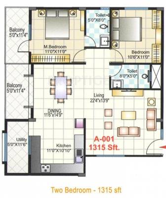 Shreedevi Devin Indra Paradise (2BHK+2T (1,315 sq ft) 1315 sq ft)