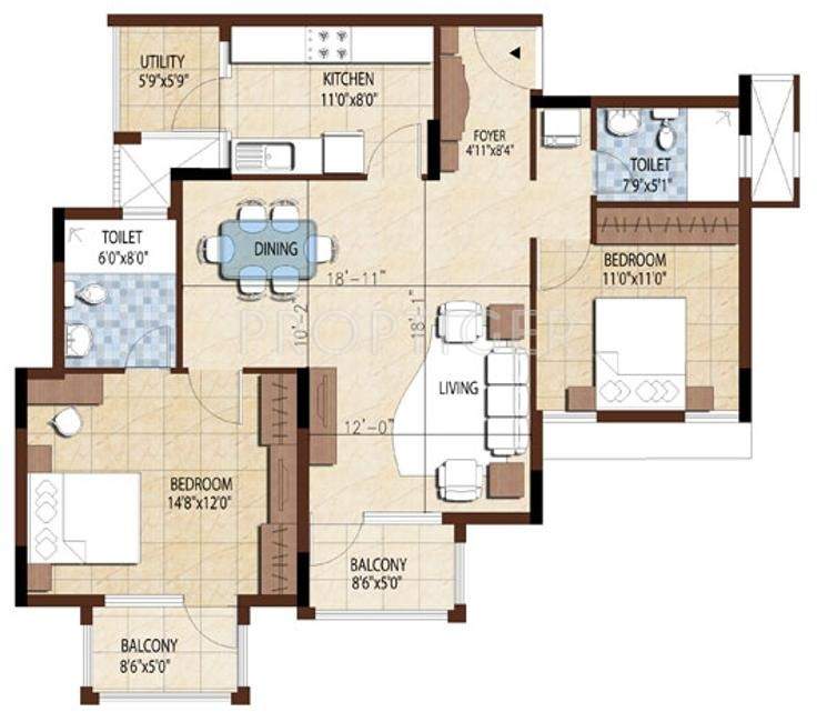 Purva Bluemont (2BHK+2T (1,387 sq ft) 1387 sq ft)