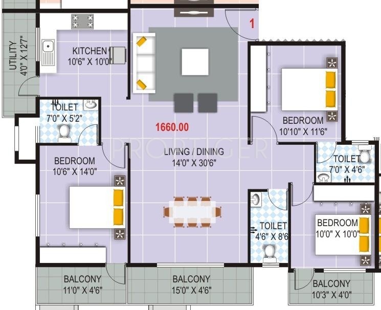 Vandana Sarovar (3BHK+3T (1,660 sq ft) 1660 sq ft)