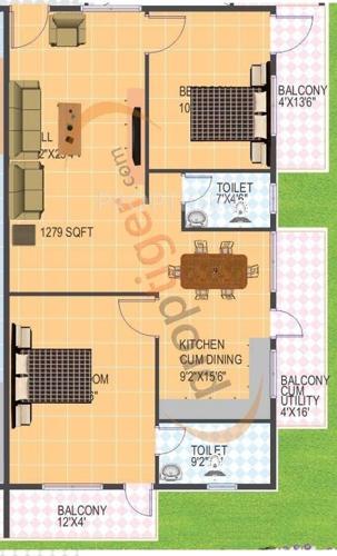 Vandana SV Lake View (2BHK+2T (1,279 sq ft) 1279 sq ft)