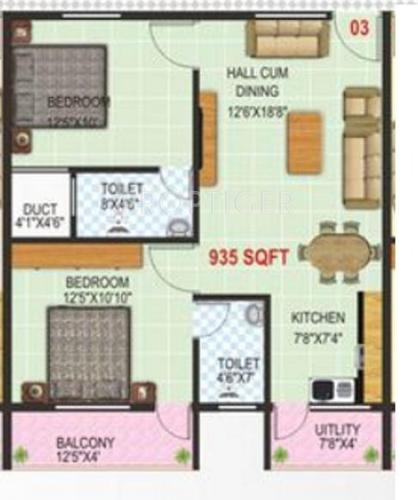 Vandana Coral (2BHK+2T (935 sq ft) 935 sq ft)