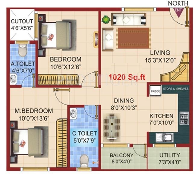 Vajra Vista (2BHK+2T (1,020 sq ft) 1020 sq ft)