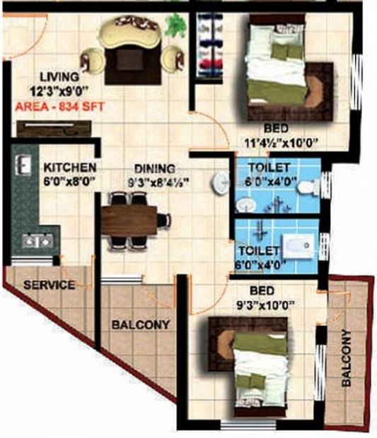 StepsStone Meenaas (2BHK+2T (834 sq ft) 834 sq ft)