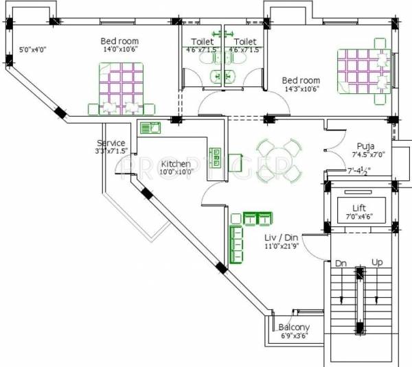 Priams Saravana Bhava Floor Plan (2BHK+2T)