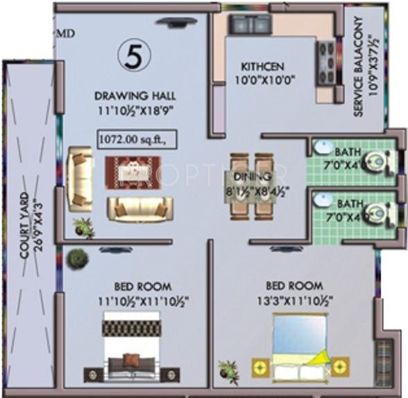 Cosy Ruby (2BHK+2T (1,072 sq ft) 1072 sq ft)