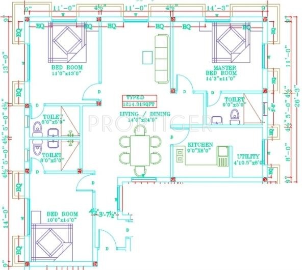 Regaliaa Realty Ekantha Floor Plan (3BHK+3T)