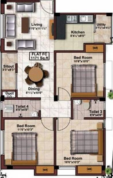 Arrummula Sree Krishna Enclave (3BHK+2T (1,177 sq ft) 1177 sq ft)