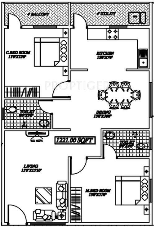 Vandana Sri Lavanya Serenity (2BHK+2T (1,220 sq ft) 1220 sq ft)