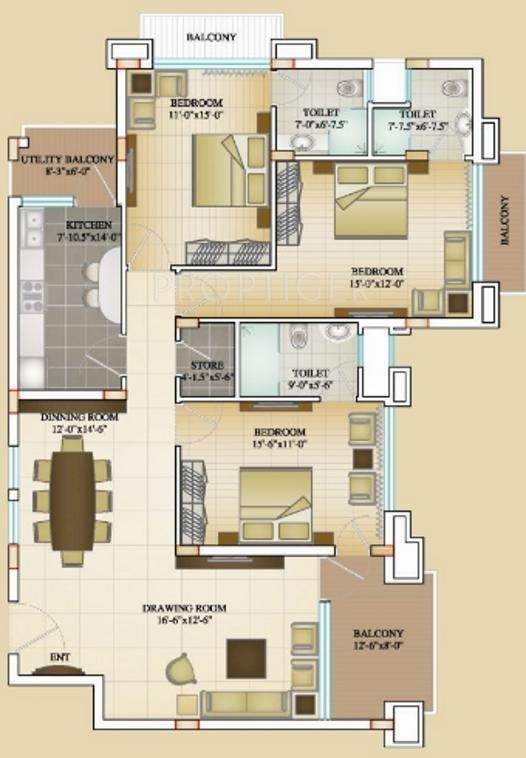 Shalimar Emerald Floor Plan (3BHK+3T)