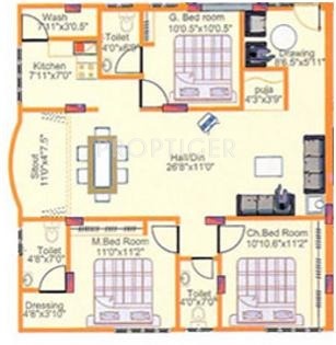 Arvind Cauvery (3BHK+3T (1,325 sq ft)   Pooja Room 1325 sq ft)