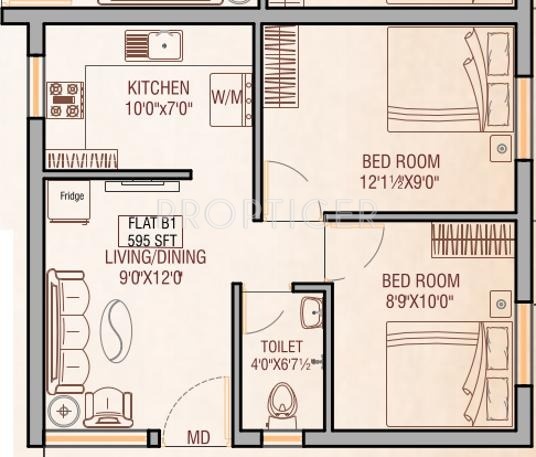 Oyester Buvanam (2BHK+1T (595 sq ft) 595 sq ft)