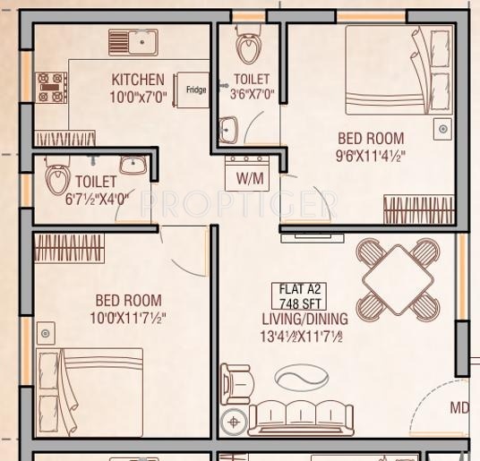 Oyester Buvanam (2BHK+2T (748 sq ft) 748 sq ft)