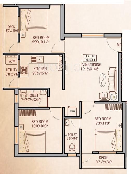 Oyester Buvanam (3BHK+2T (990 sq ft) 990 sq ft)