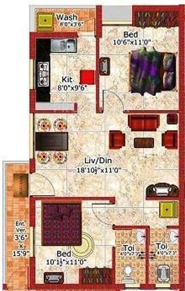 Sumeru Sahana Elegance (2BHK+2T (989 sq ft) 989 sq ft)