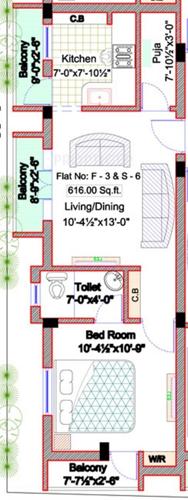 Sai Amartya (1BHK+1T (616 sq ft)   Pooja Room 616 sq ft)